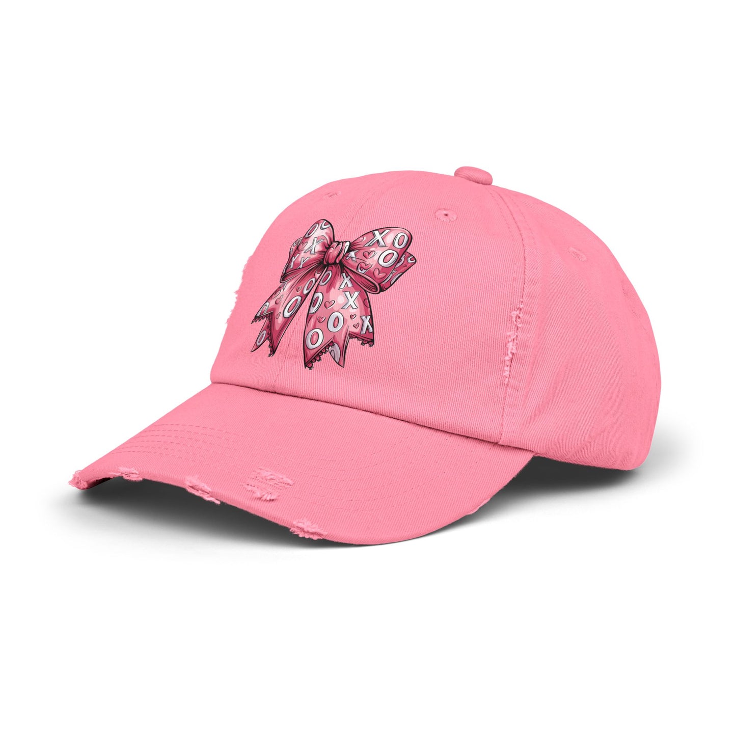 XOXO Valentine Coquette Bow Unisex Distressed Cap