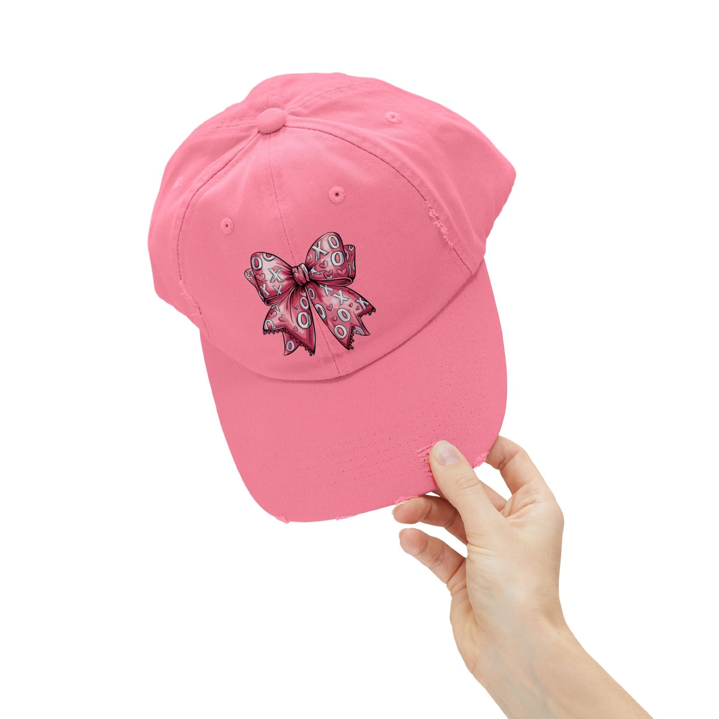 XOXO Valentine Coquette Bow Unisex Distressed Cap