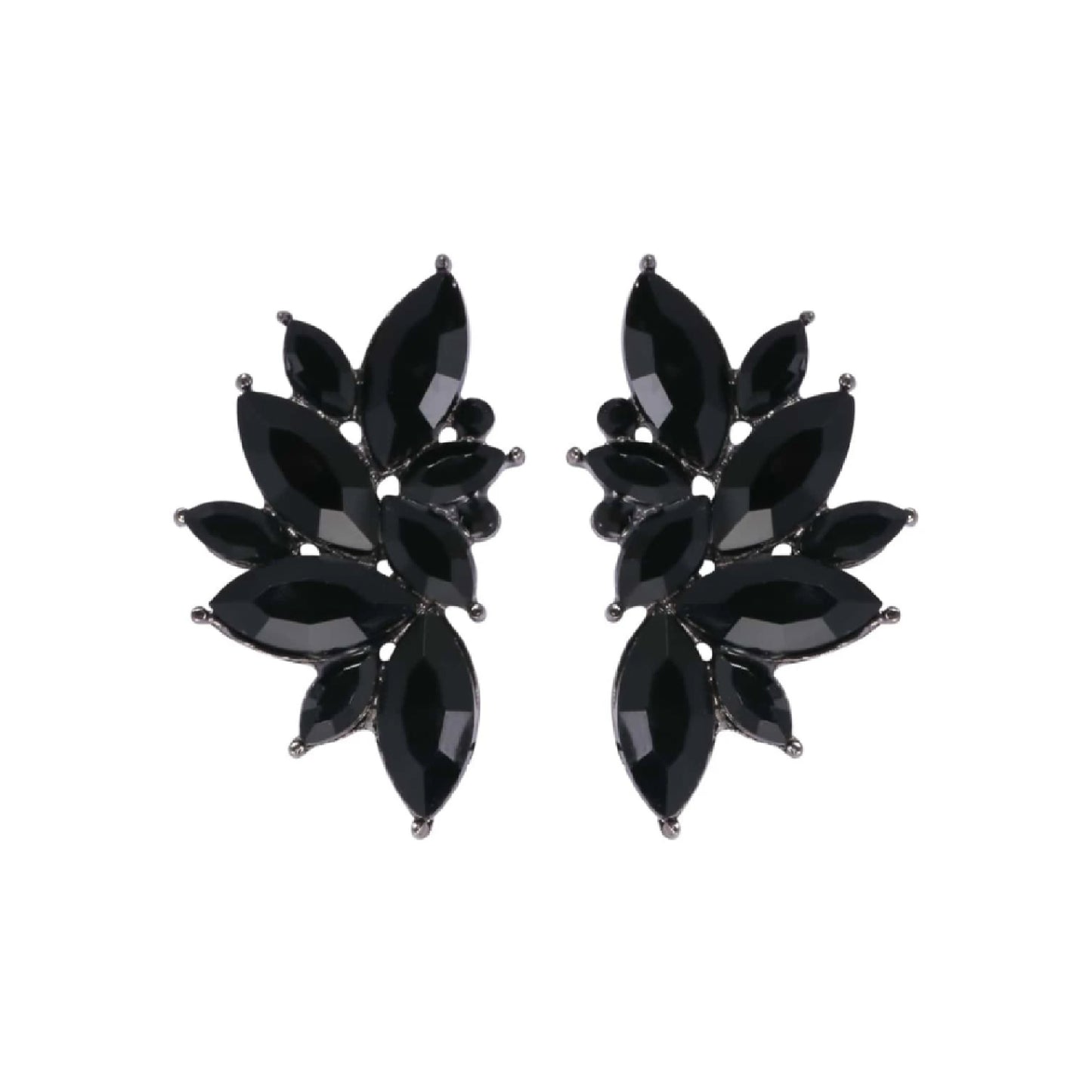 Black Leaf Rhinestone Earrings