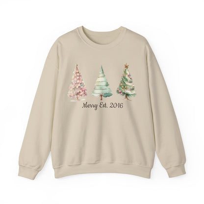 Pink Christmas Trees Merry Est Sweatshirt - Personalized