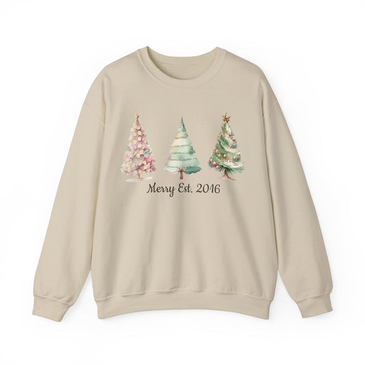 Pink Christmas Trees Merry Est Sweatshirt - Personalized