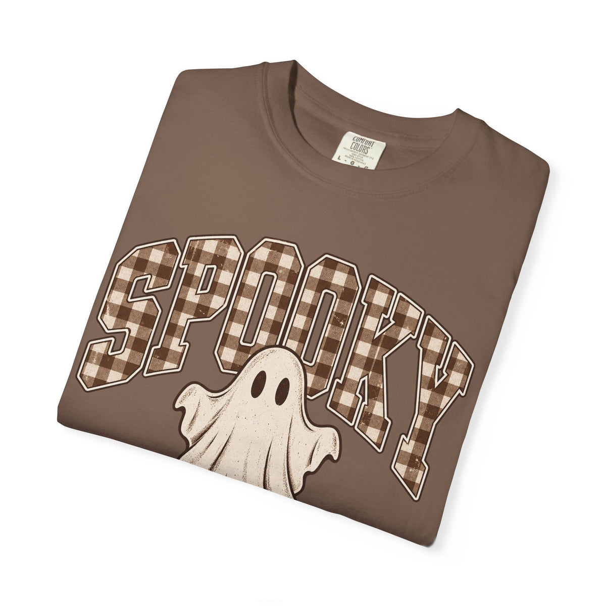 Spooky  Ghost Plaid Brown Dyed T-Shirt