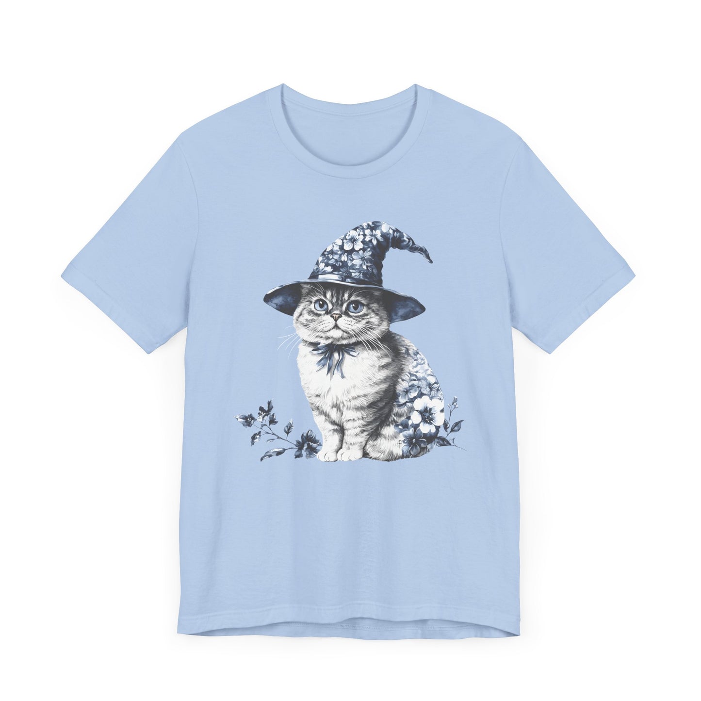 Blue Flowers Cat T-Shirt
