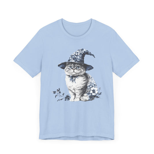 Blue Flowers Cat T-Shirt
