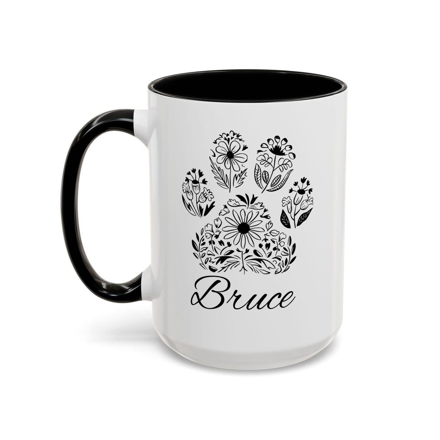 Floral Paw Print + Pet Name Mug - Personalized