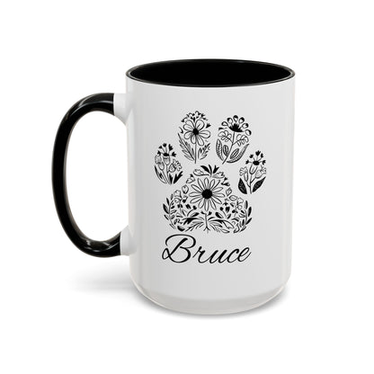 Floral Paw Print + Pet Name Mug - Personalized
