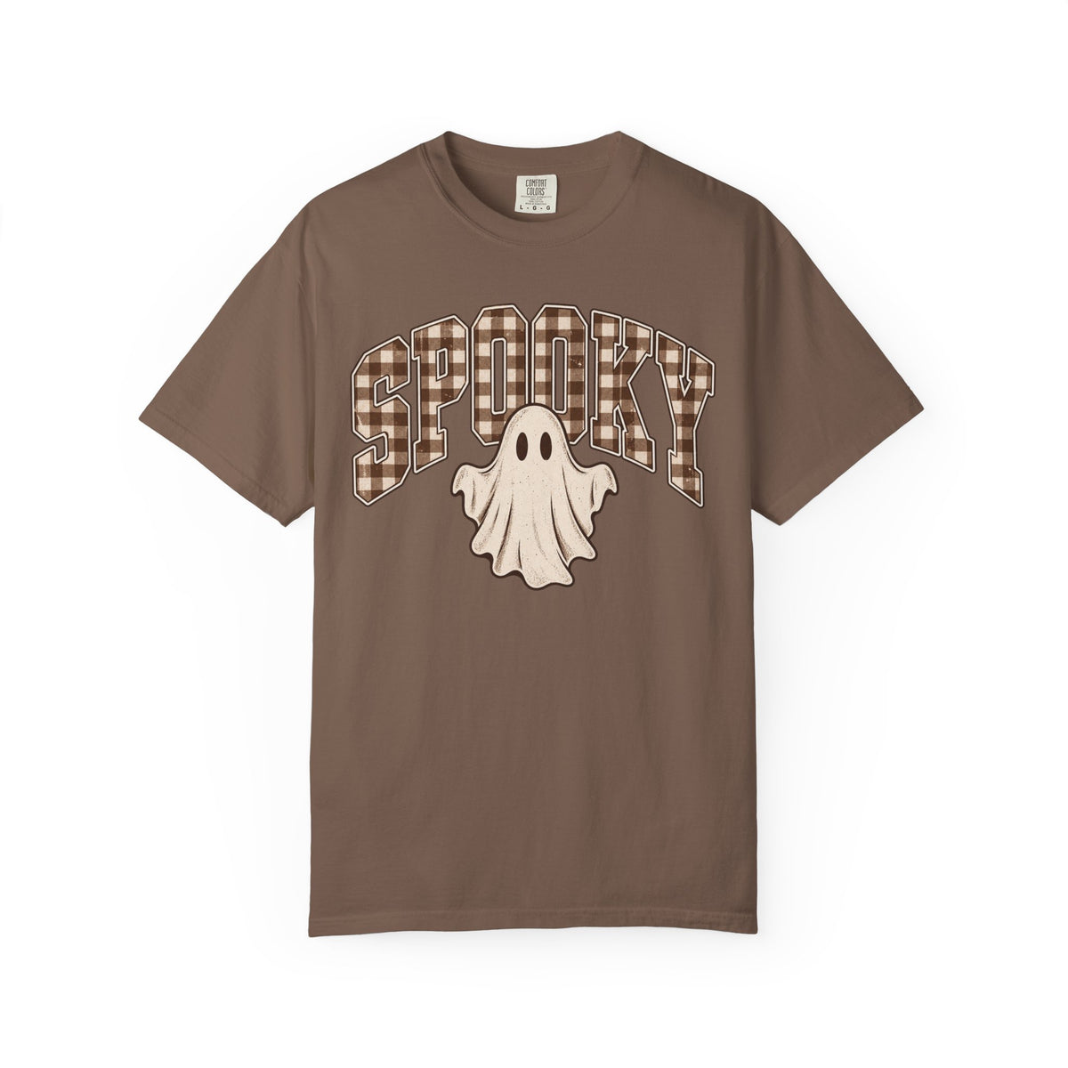 Spooky  Ghost Plaid Brown Dyed T-Shirt