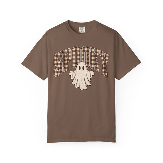 Spooky  Ghost Plaid Brown Dyed T-Shirt