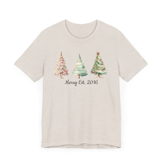 Pink Christmas Trees Merry Est T-Shirt - Personalized