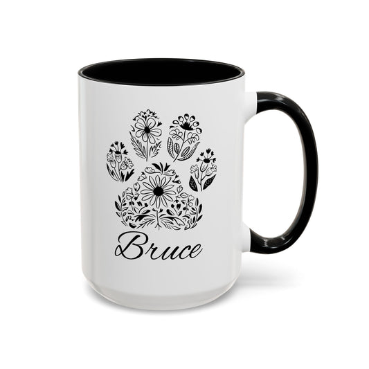 Floral Paw Print + Pet Name Mug - Personalized