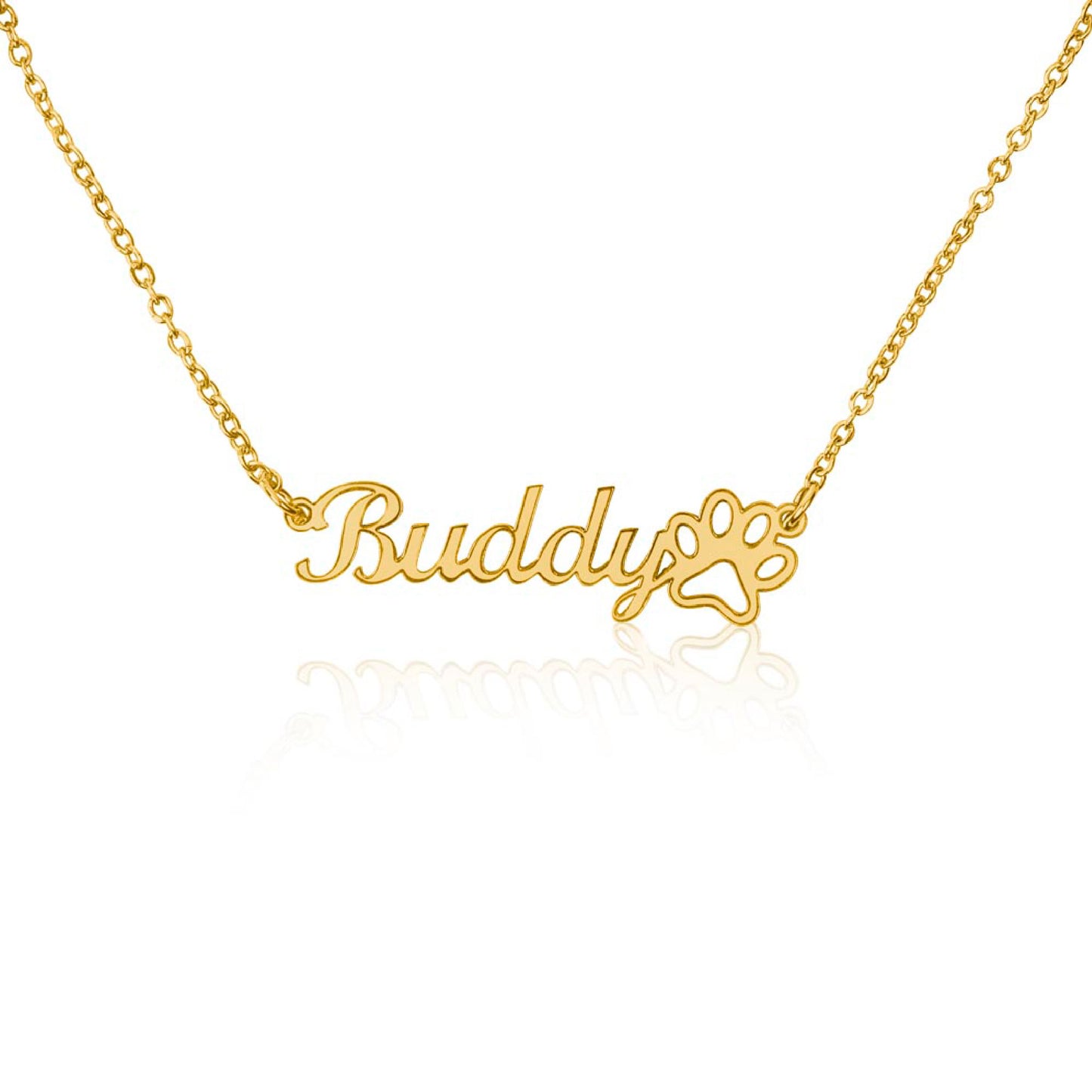 Name Necklace + Paw Print - Personalized Name