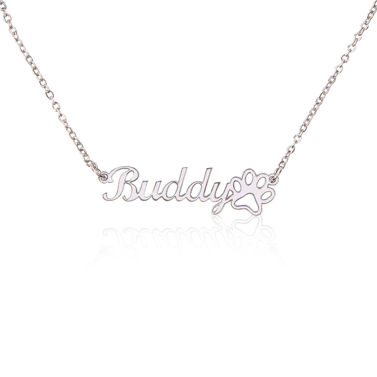 Name Necklace + Paw Print - Personalized Name