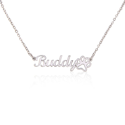 Name Necklace + Paw Print - Personalized Name