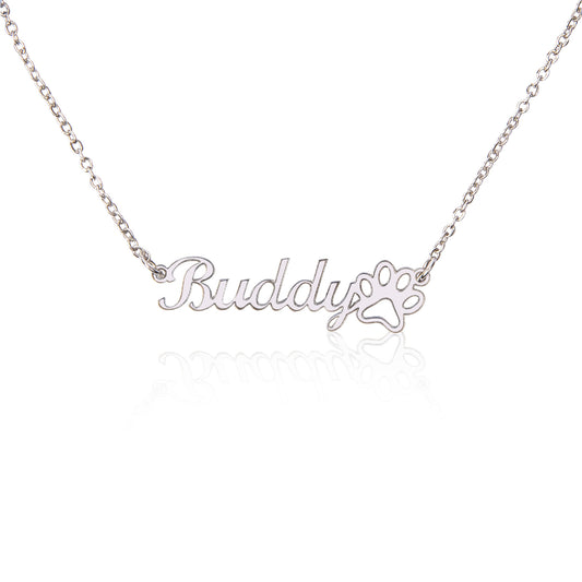 Name Necklace + Paw Print - Personalized Name