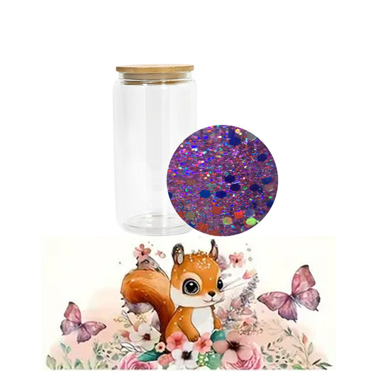 Snow Globe Glass Tumbler - Purple Glitter Squirrel